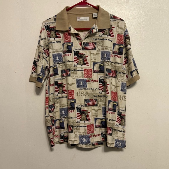 Patriotic Print Men's Polo Shirt Size Medium American Summer Collared - Picture 2 of 11
